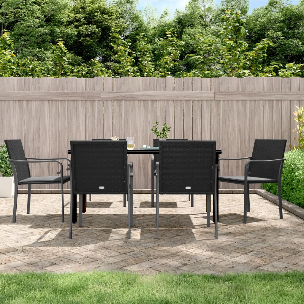 7 Pcs conjunto de jantar p/ jardim c/ almofadões vime PE e aço