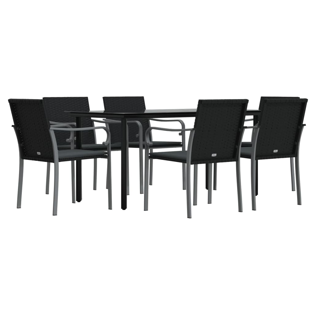 7 Pcs conjunto de jantar p/ jardim c/ almofadões vime PE e aço