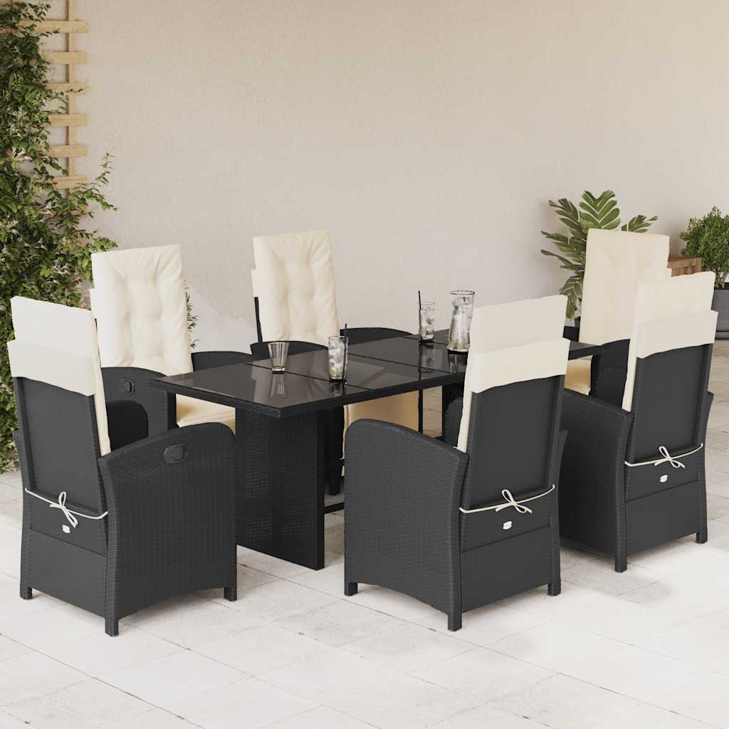 7 Pcs conjunto de jantar p/ jardim c/ almofadões vime PE preto