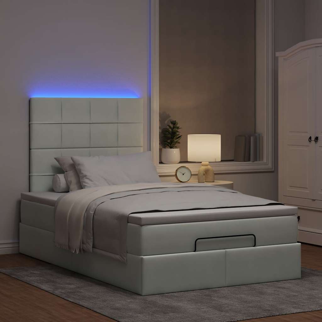 Estrutura de cama otomana com colchões cinza claro veludo