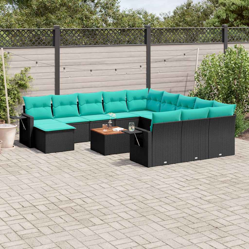 Conjunto de sofá de jardim com 13 peças e almofadas em rattan sintético preto