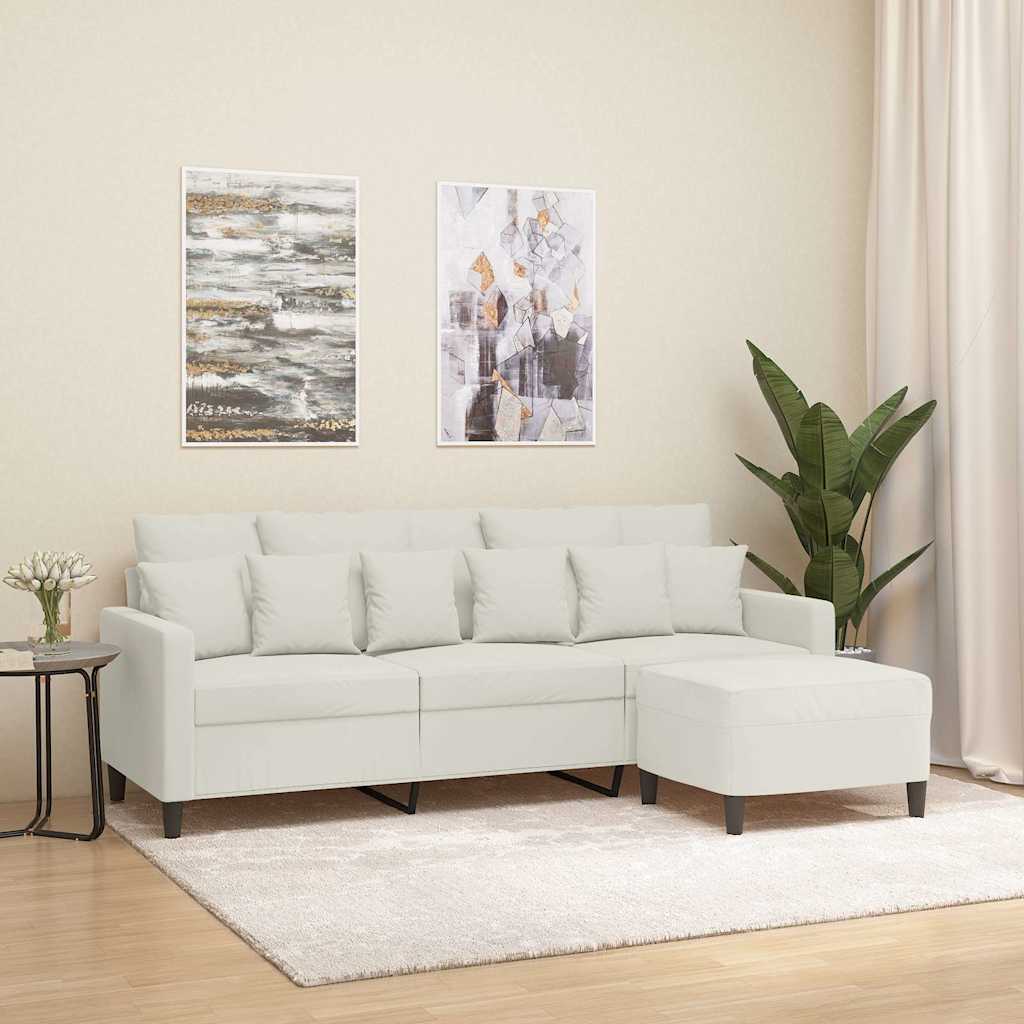 Sofá de 3 lugares com apoio de pés 180 cm veludo cor creme