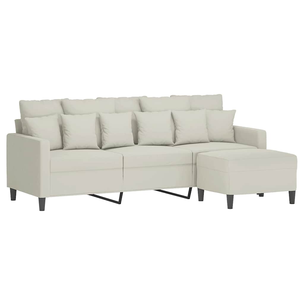 Sofá de 3 lugares com apoio de pés 180 cm veludo cor creme