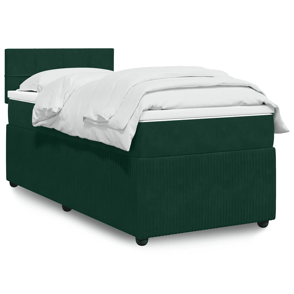 Cama com molas/colchão 90x190 cm veludo verde-escuro