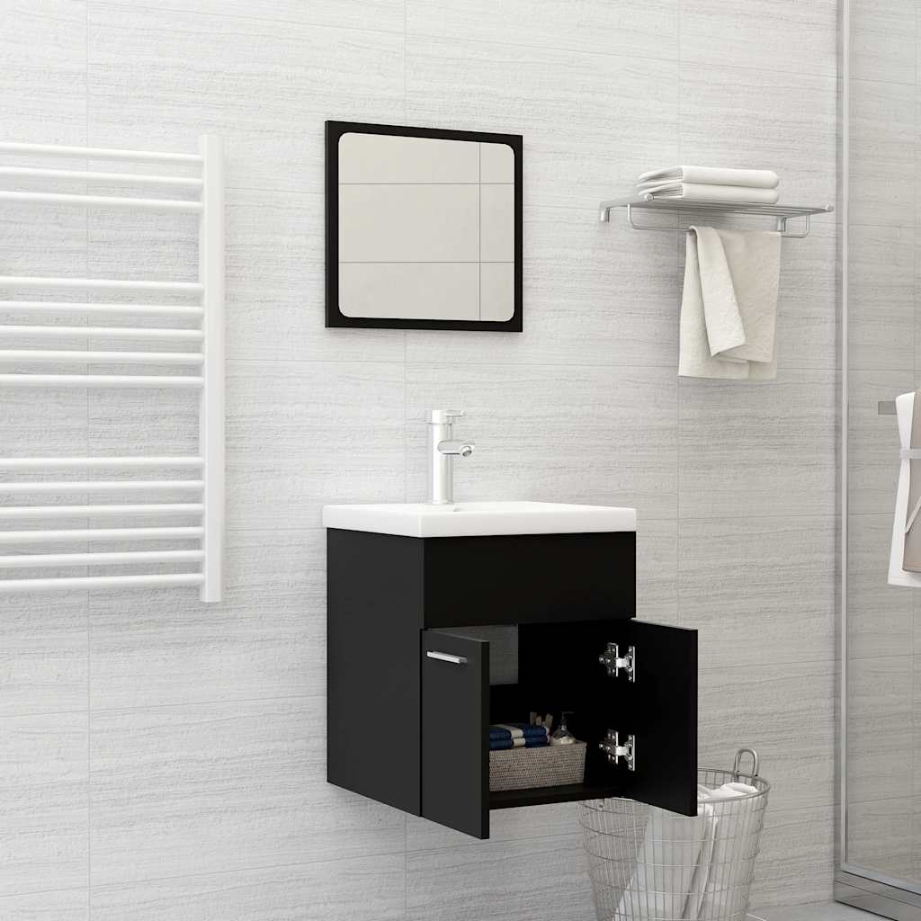 2 Pcs conjunto de móveis de casa de banho contraplacado preto