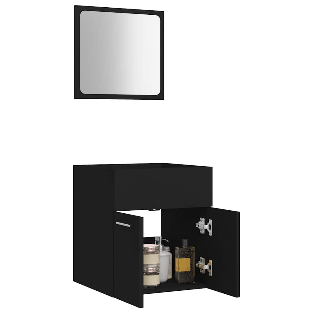 2 Pcs conjunto de móveis de casa de banho contraplacado preto