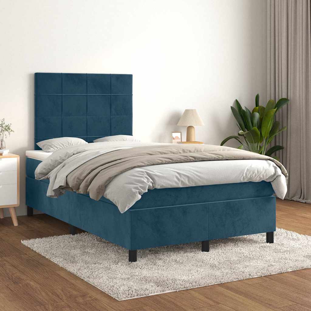 Cama boxspring com colchão 120x190 cm veludo azul-escuro