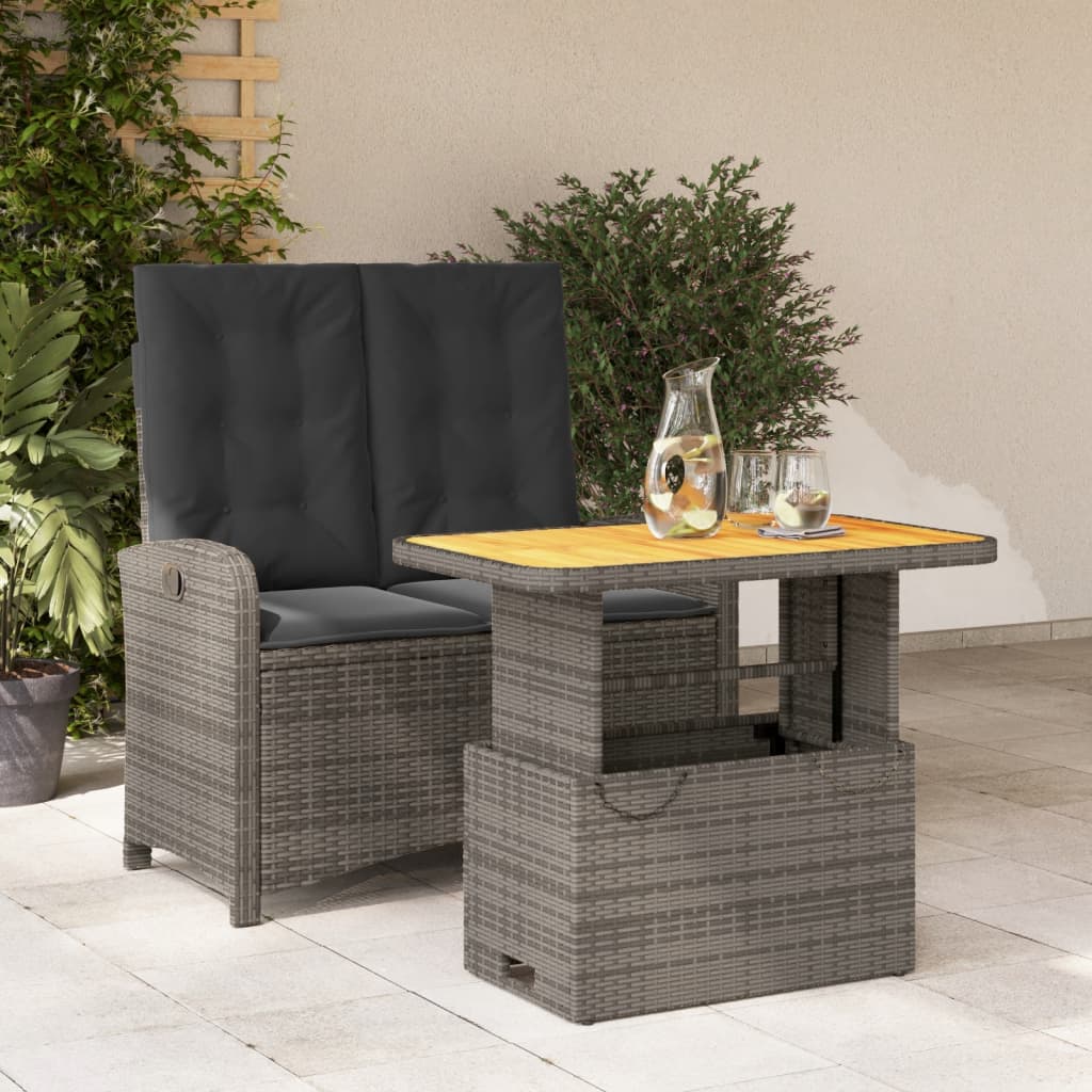 2 Pcs conjunto de jantar p/ jardim c/ almofadões vime PE cinza