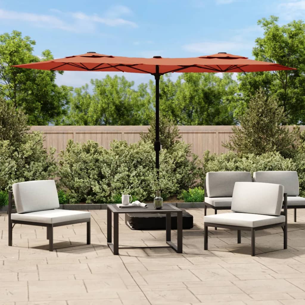 Guarda-sol de jardim com cabeça dupla 316x145 cm terracotta