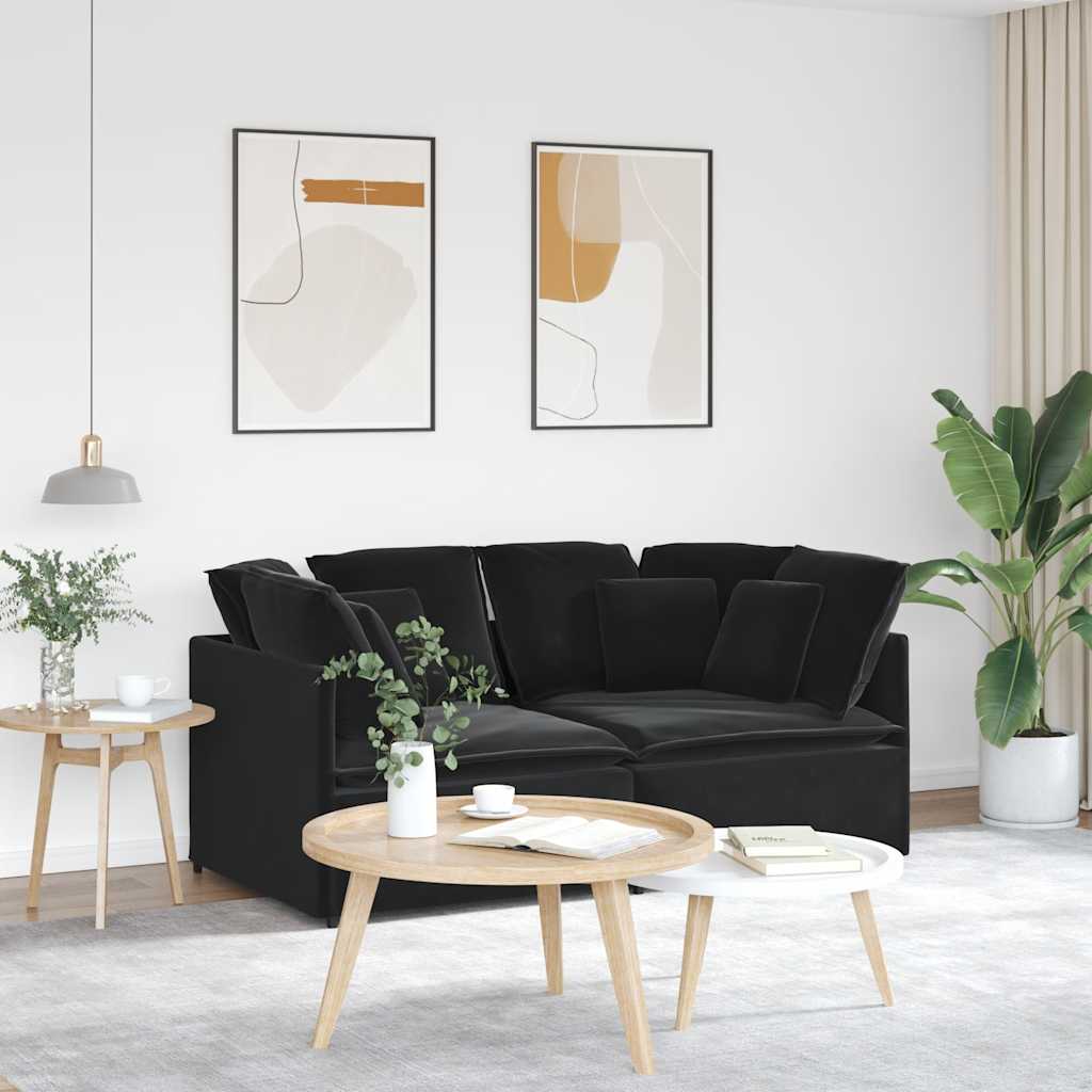 Sofá modular com almofadas veludo preto