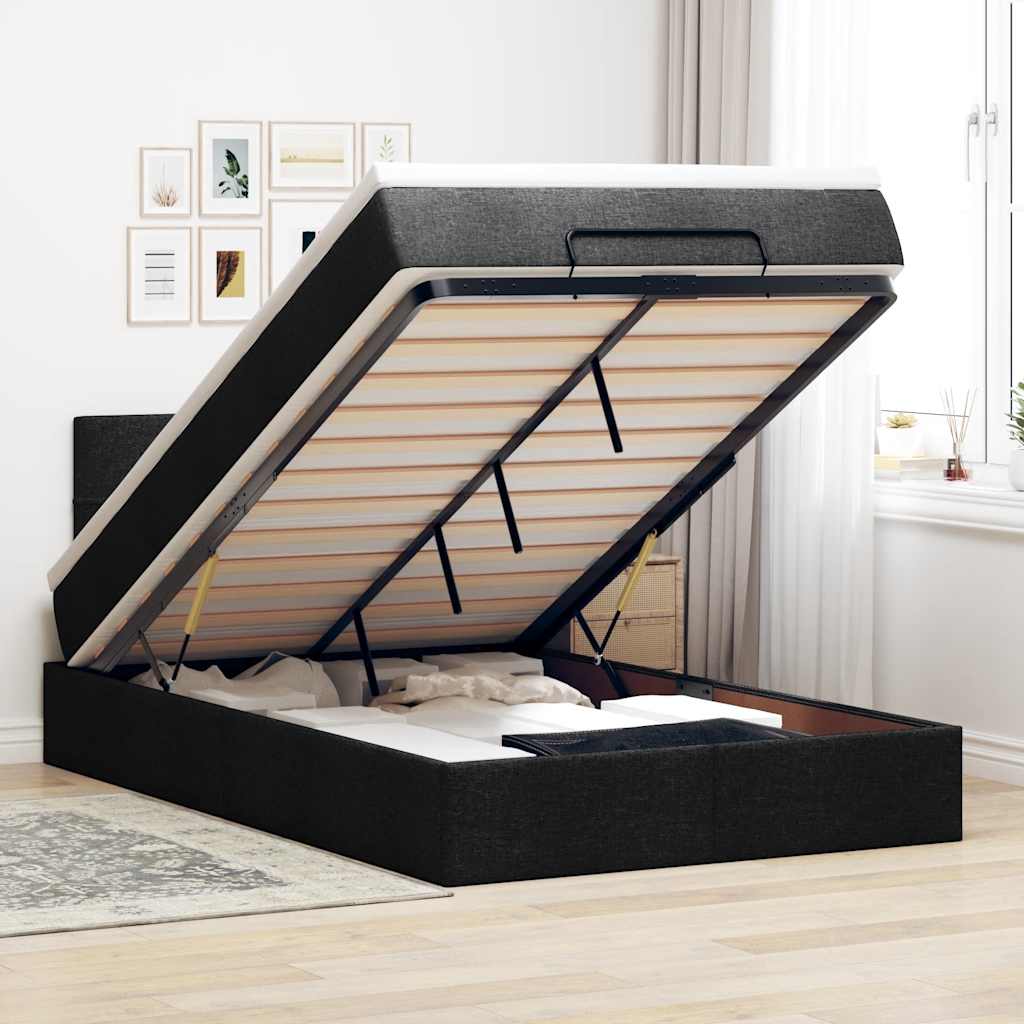 Cama otomana com colchão 120x190 cm tecido preto