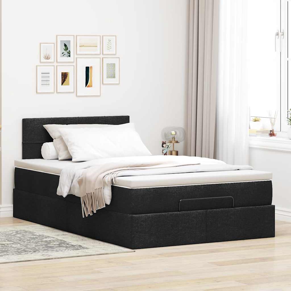 Cama otomana com colchão 120x190 cm tecido preto