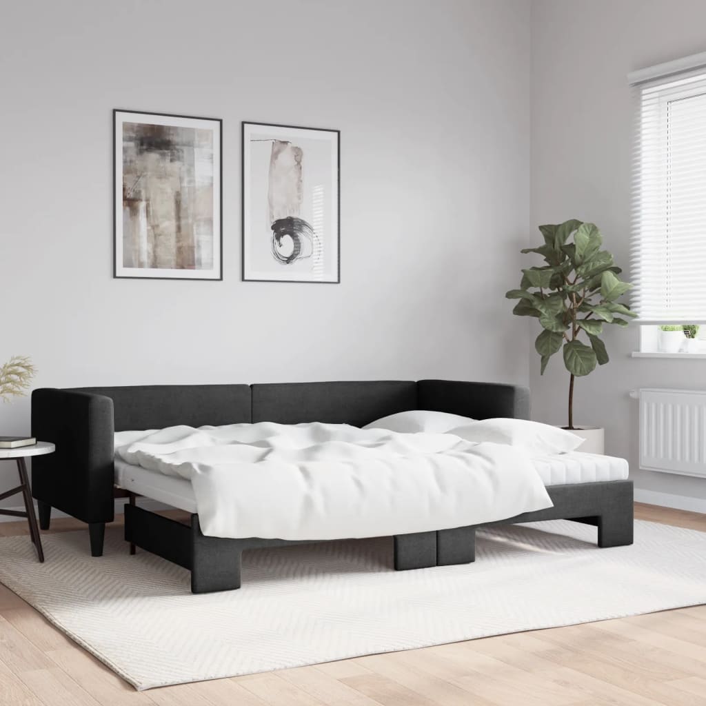 Sofá-cama com gavetão e colchões 80x200 cm tecido preto