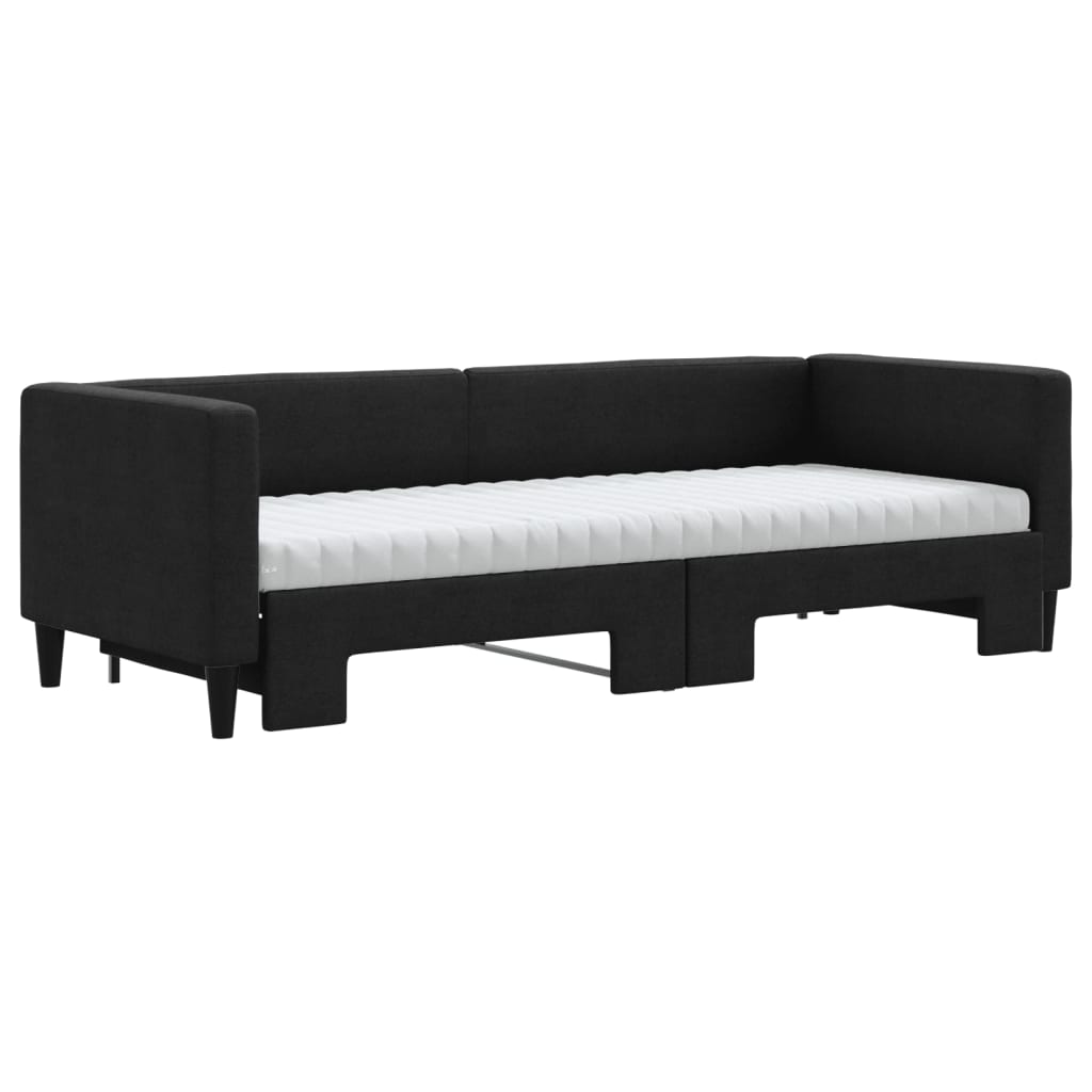 Sofá-cama com gavetão e colchões 80x200 cm tecido preto