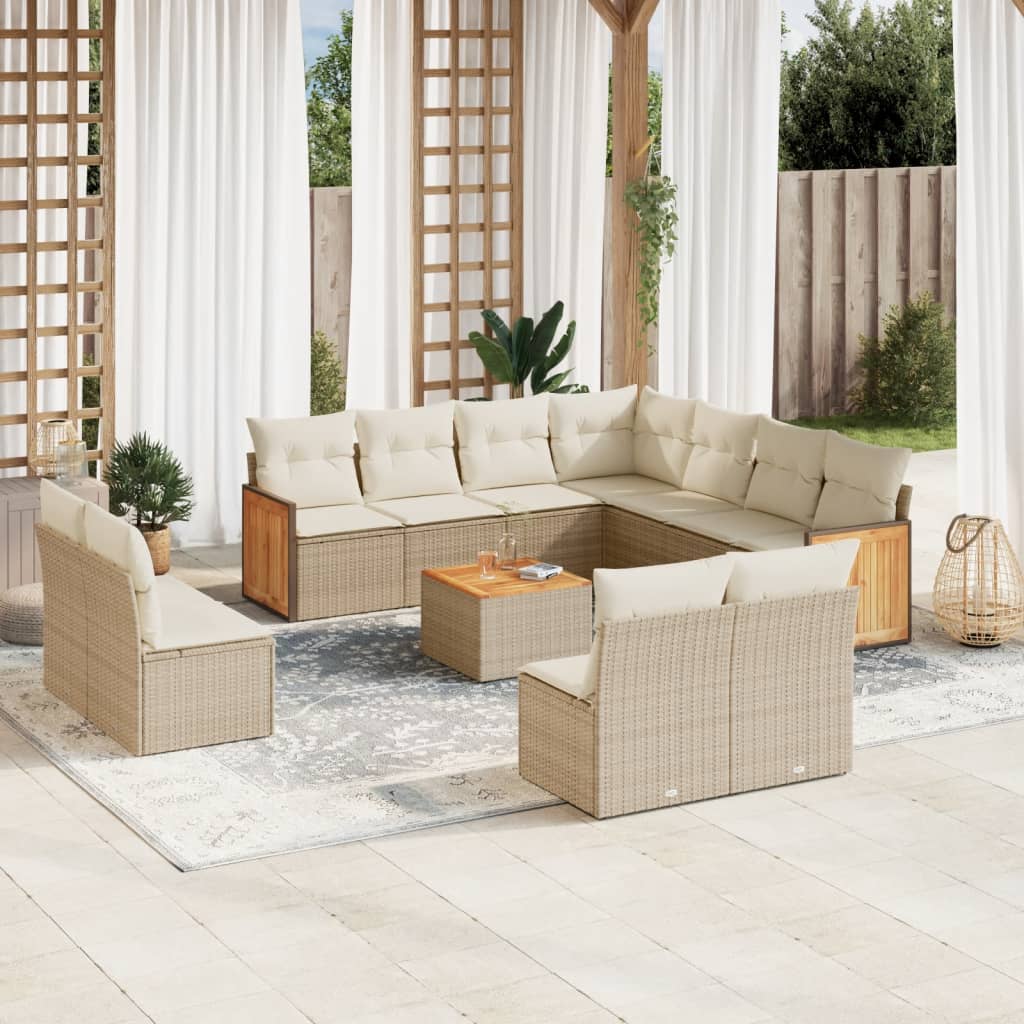 12 Pcs conjunto de sofás p/ jardim com almofadões vime PE bege