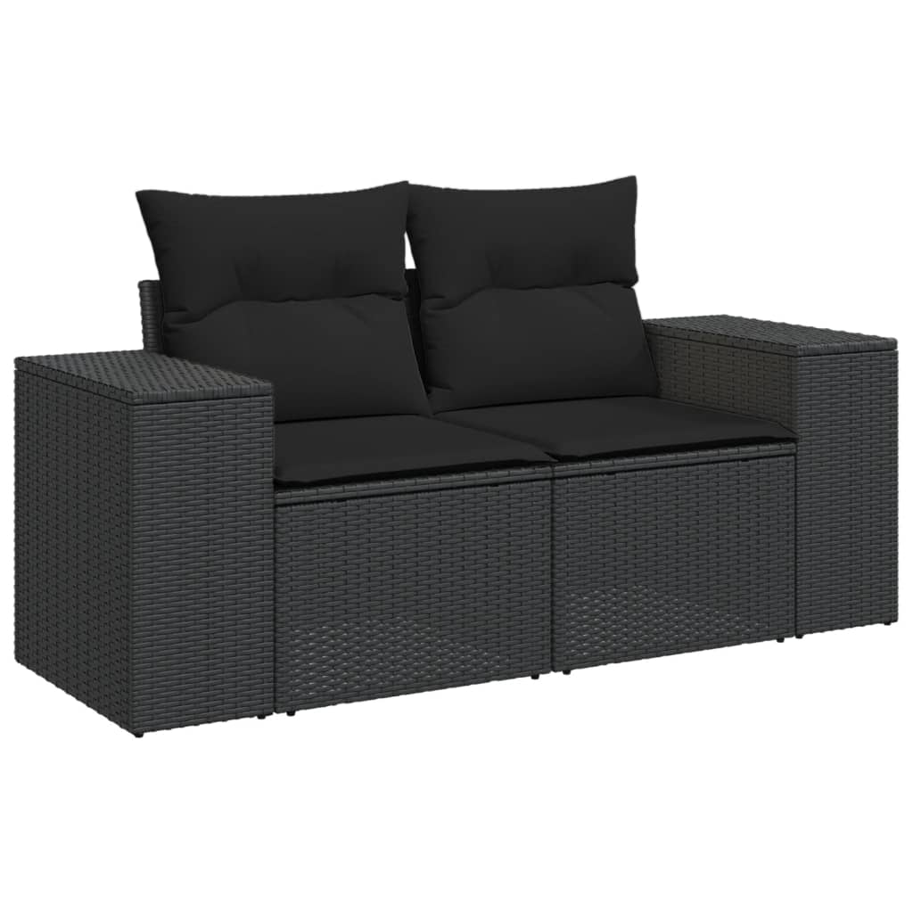 8 Pcs conjunto sofás de jardim com almofadões vime PE preto