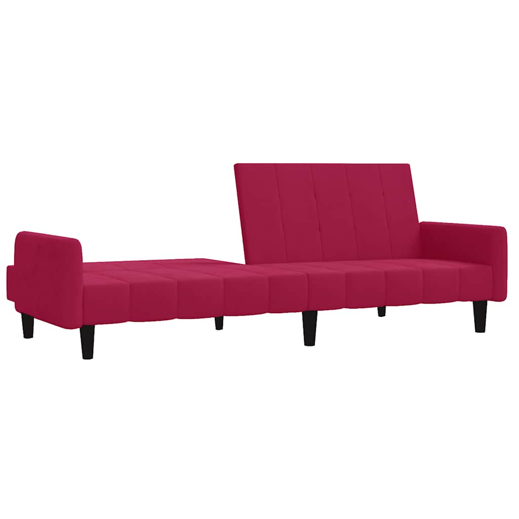 Sofá-cama de 2 lugares veludo vermelho tinto