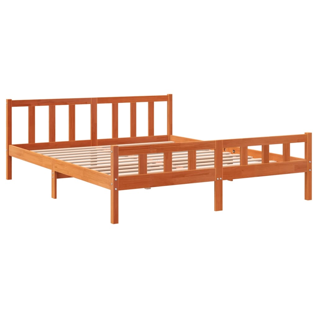 Cama sem colchão 160x200 cm madeira pinho maciço castanho-mel