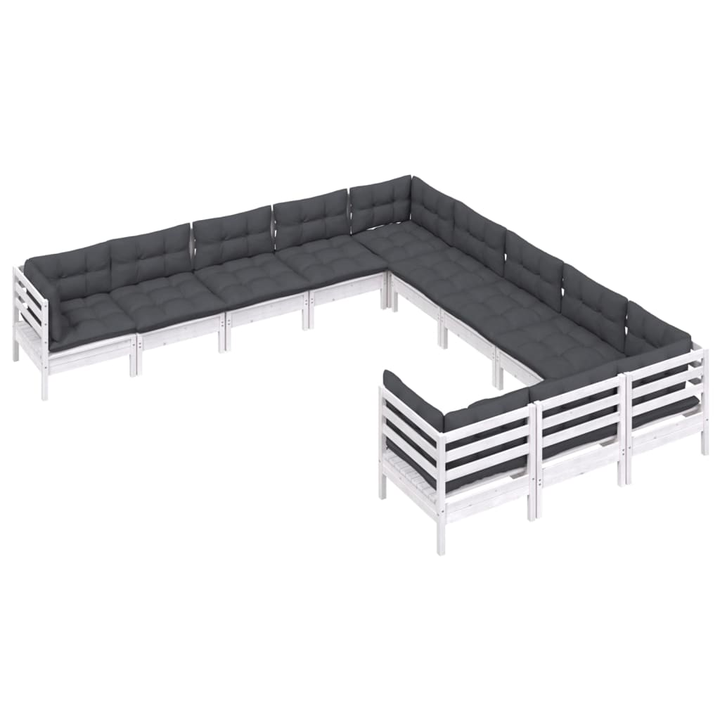 11 Pcs conjunto lounge de jardim c/ almofadões pinho branco