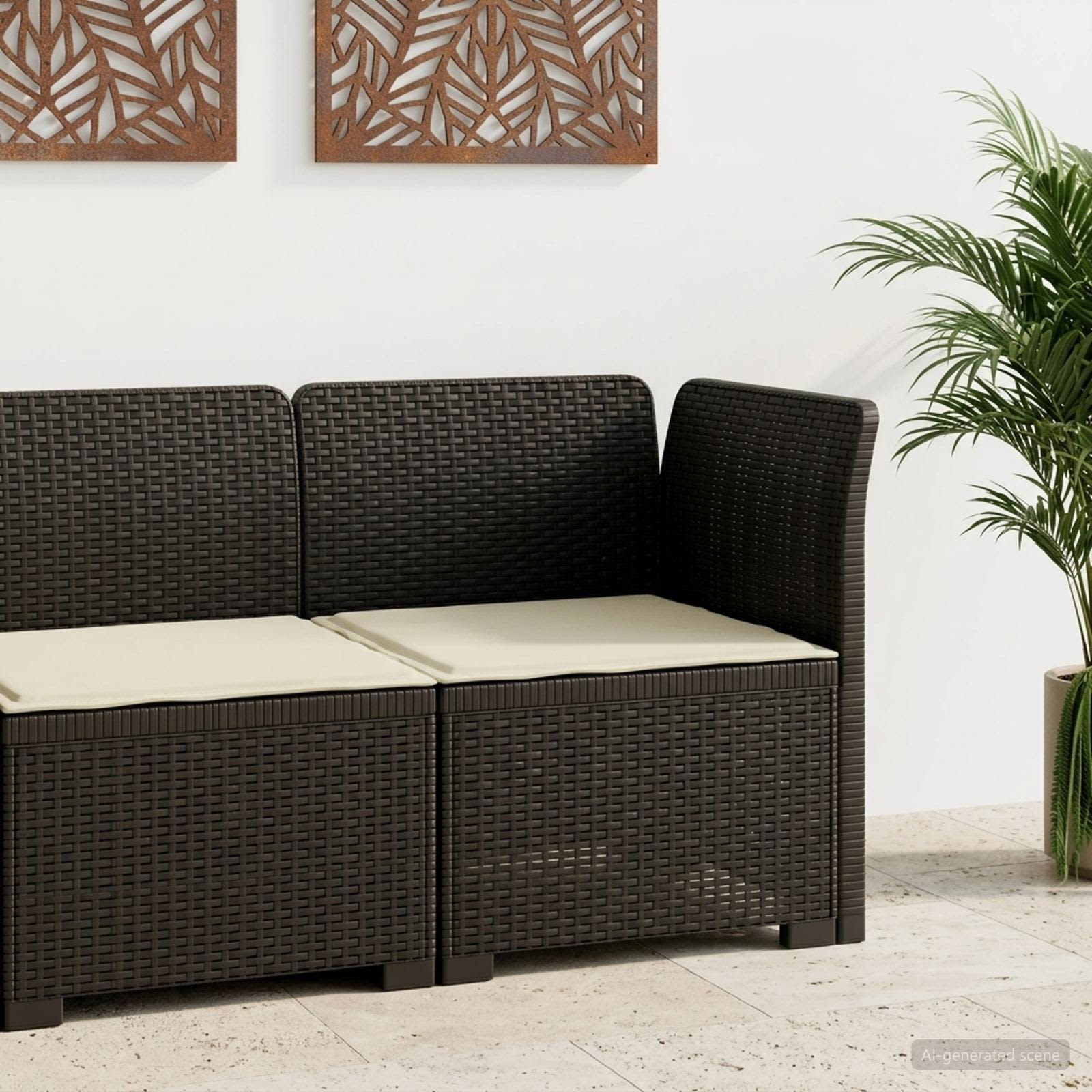 Sofá de jardim 1 lugar com almofada look rattan PP antracite