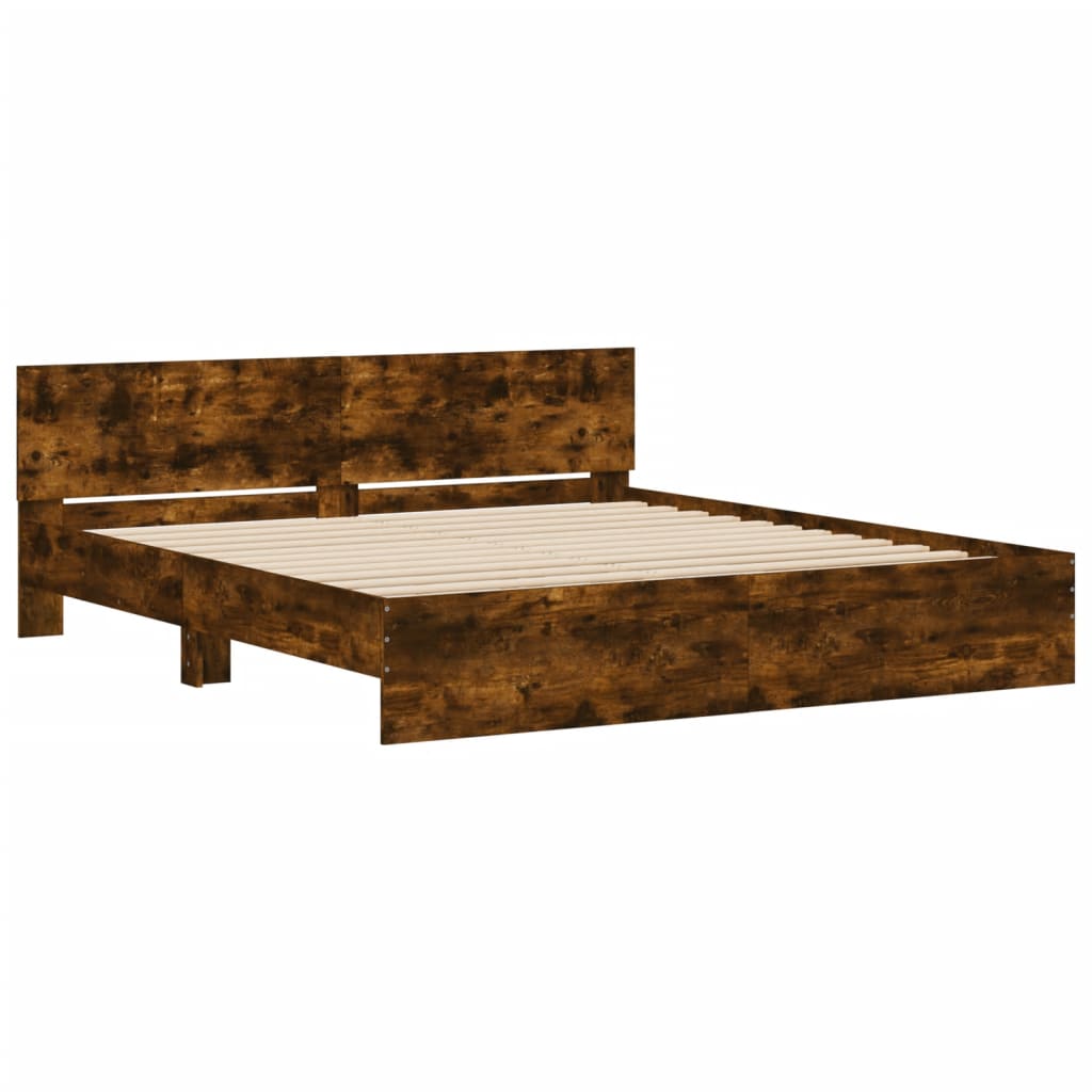 Estrutura de cama com cabeceira 160x200 cm carvalho fumado