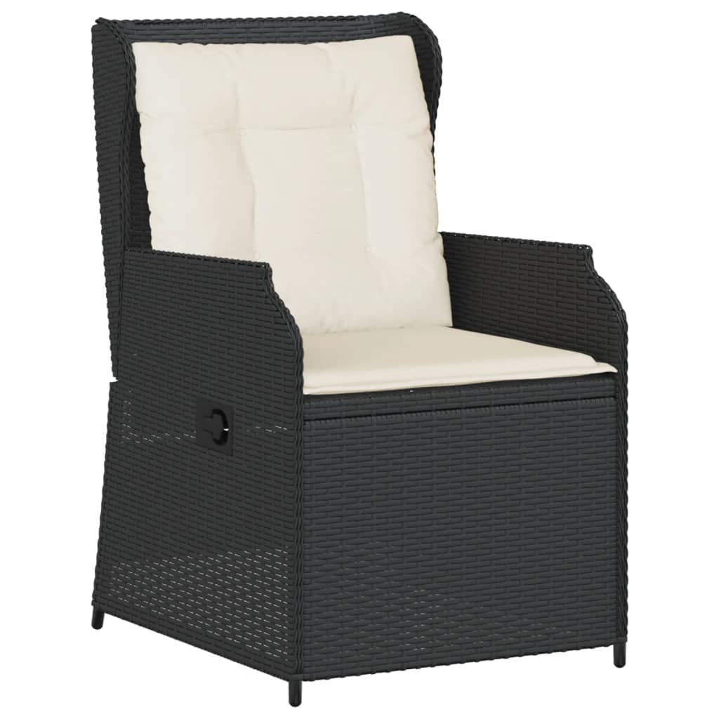 3 Pcs conjunto lounge de jardim c/ almofadões vime PE preto