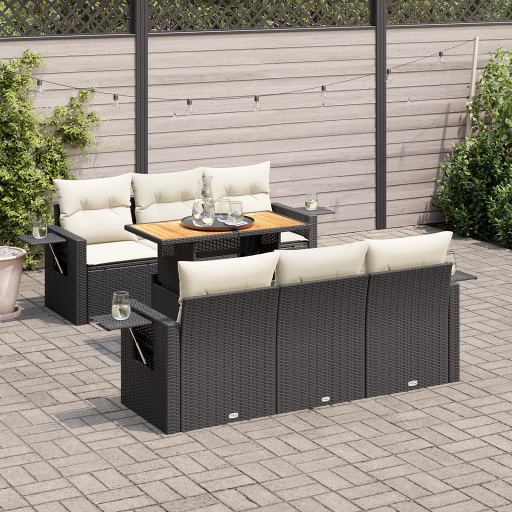 7 Pcs conjunto de sofás p/ jardim c/ almofadões vime PE preto