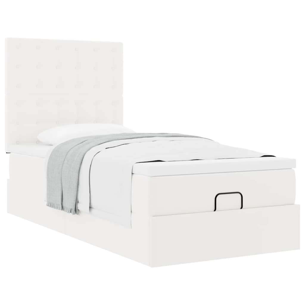 Cama otomana com colchão 90x200 cm couro artificial branco