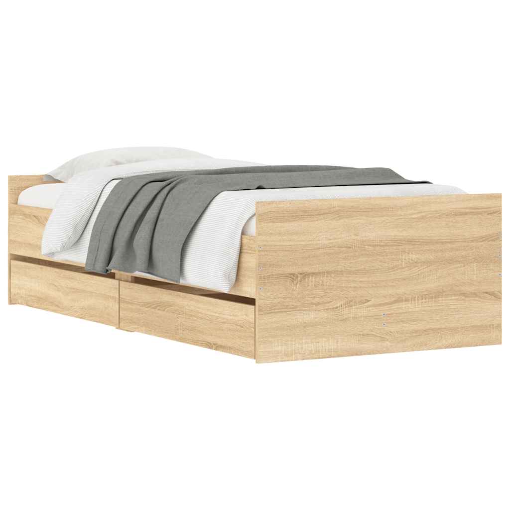 Estrutura de cama com gavetas 90x190 cm carvalho sonoma