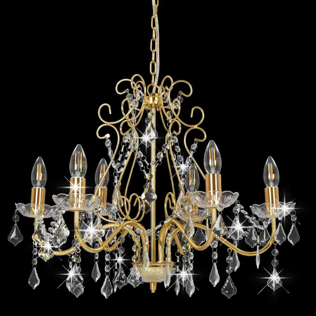 Lustre com contas de cristal 6 x e14 redondo dourado