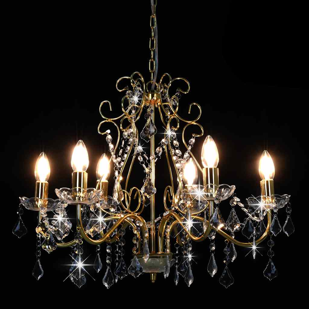 Lustre com contas de cristal 6 x e14 redondo dourado