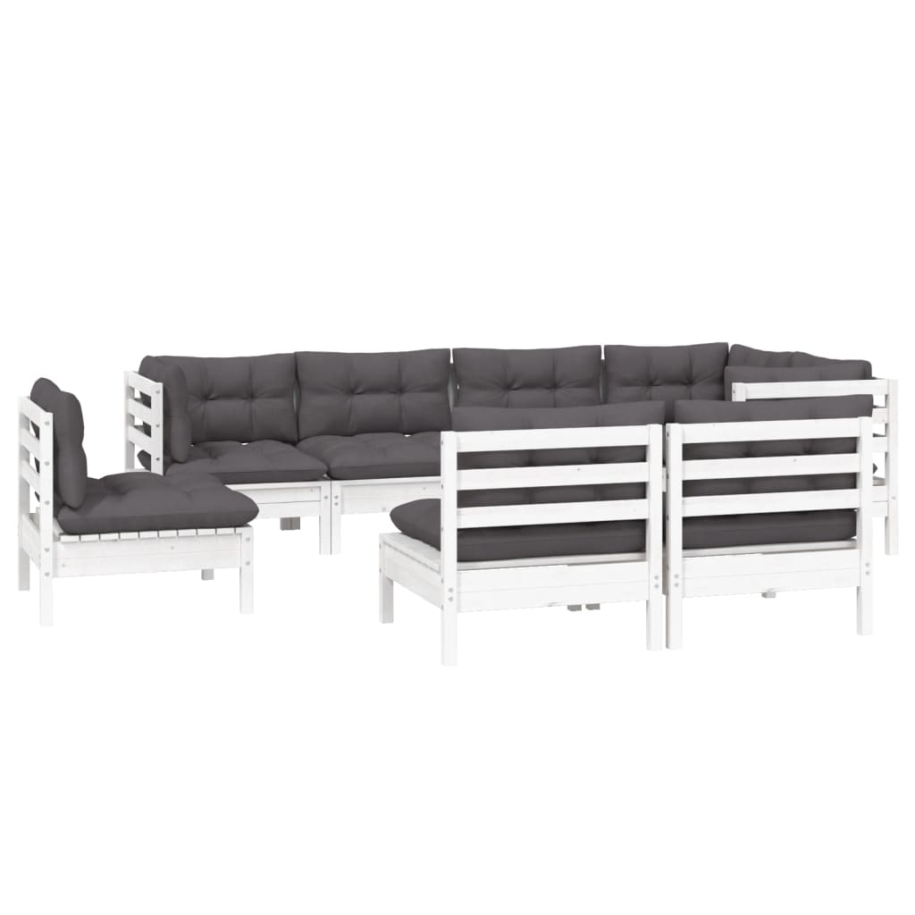 8 Pcs conj. lounge de jardim c/ almofadões pinho maciço branco