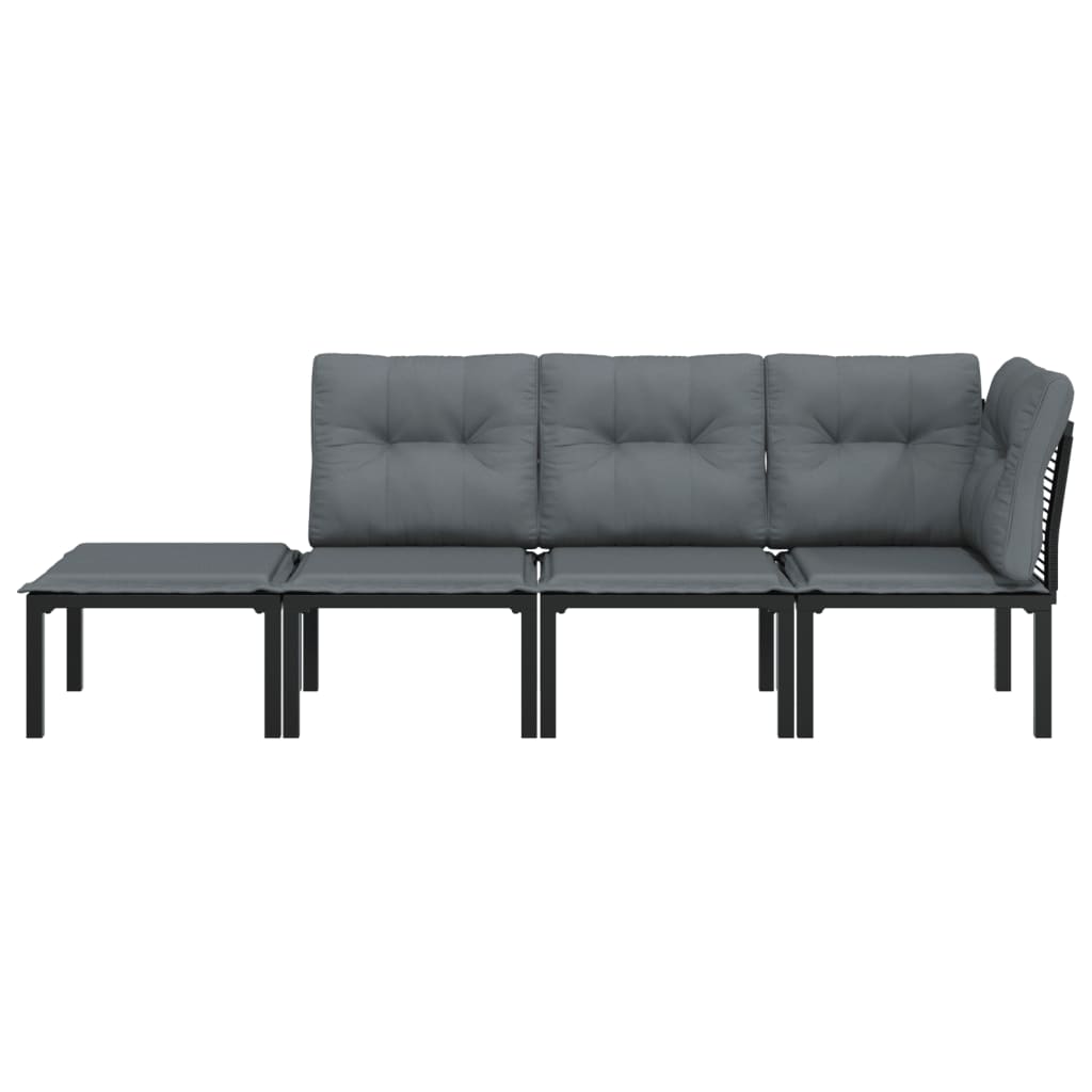 4 Pcs conjunto lounge de jardim vime PE preto e cinzento
