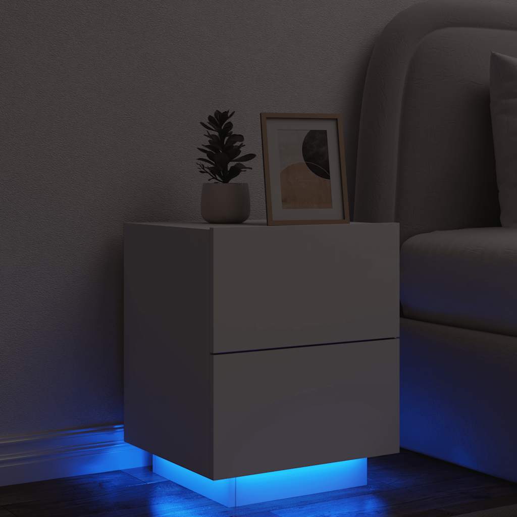 Mesa de cabeceira com luzes LED derivados de madeira branco