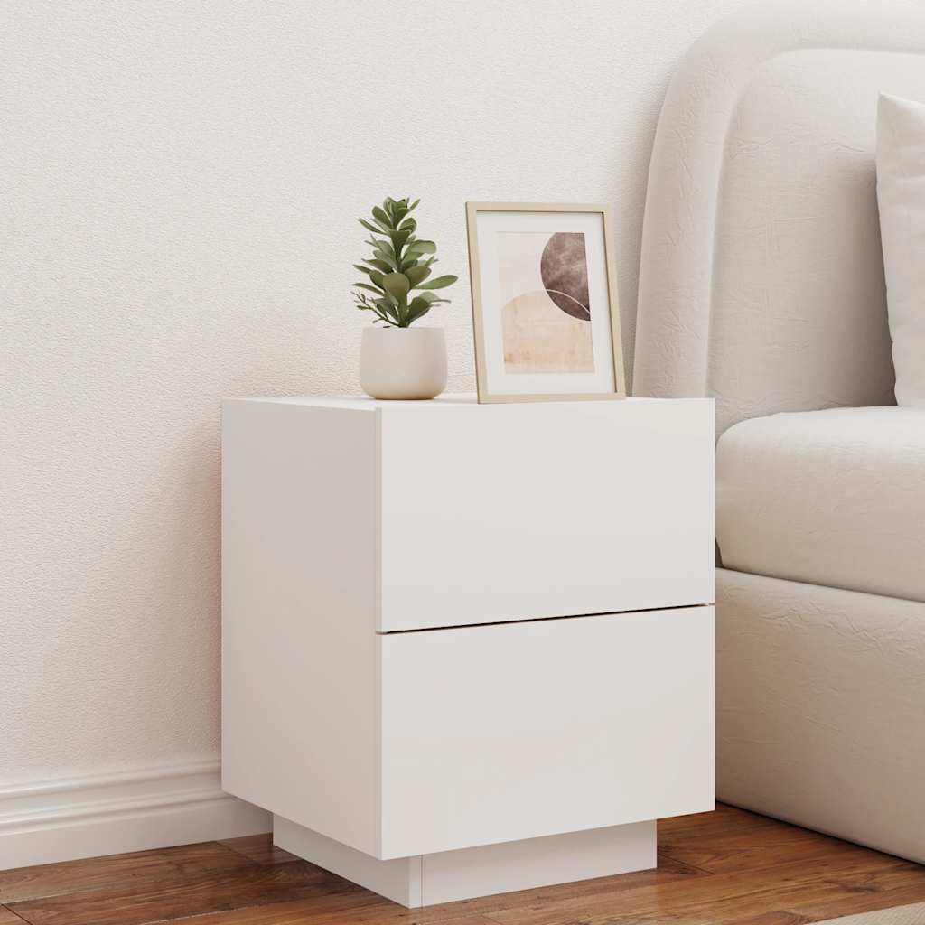 Mesa de cabeceira com luzes LED derivados de madeira branco