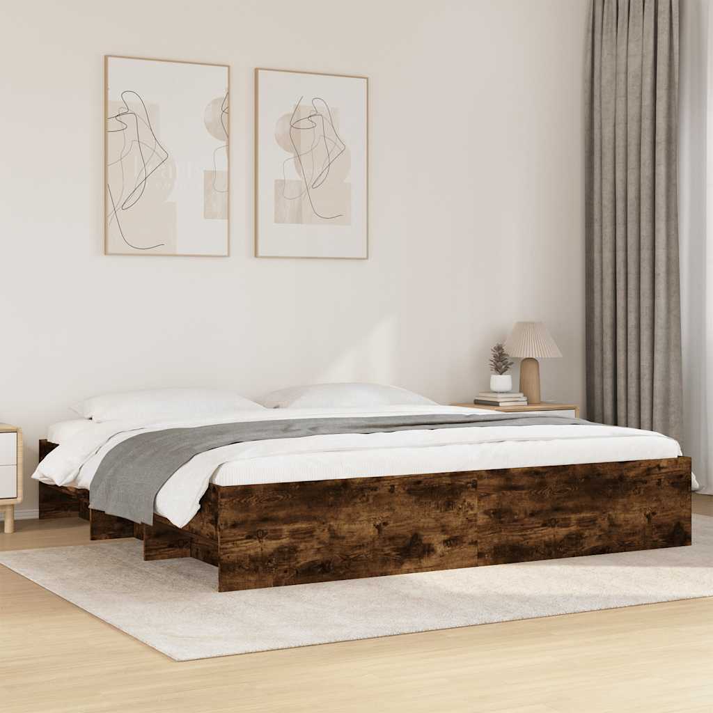 Estrutura de cama sem colchão 200x200 cm carvalho fumado