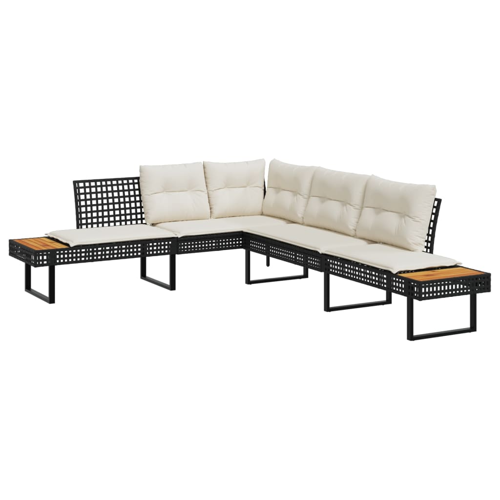 2 Pcs conj. sofás de jardim c/ almofadões vime PE/acácia preto