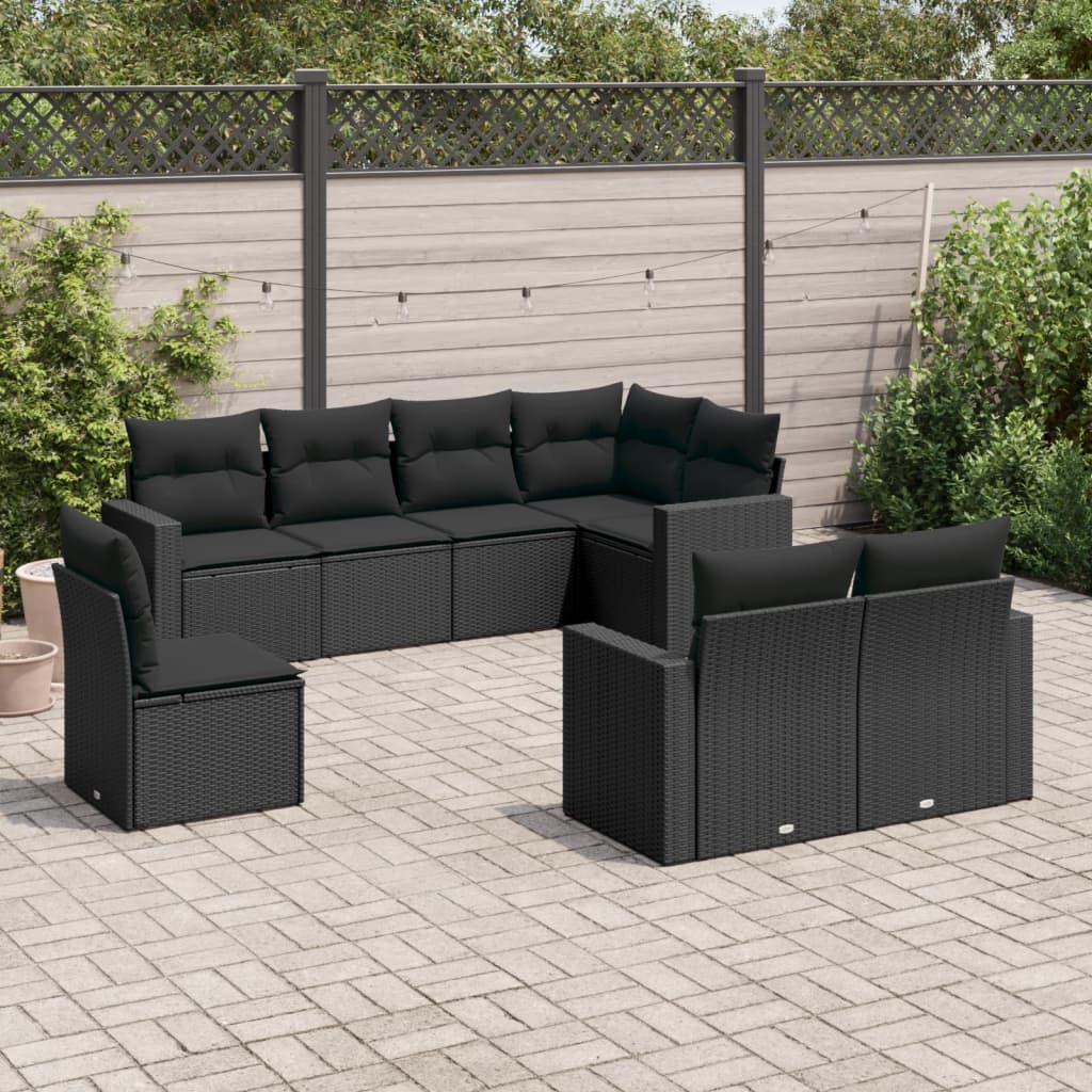 8 Pcs conjunto sofás de jardim com almofadões vime PE preto