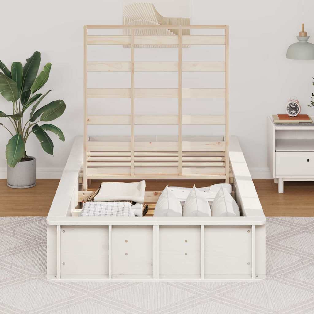 Estrutura da cama branco 75 x 190 cm madeira de pinheiro sólida
