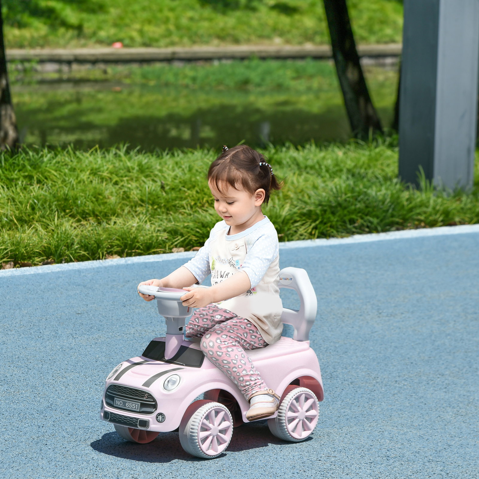 Carro andador para bebés de 18-36 meses carro andador com volante buzina e sistema anti-tombo 53x25x35 cm rosa