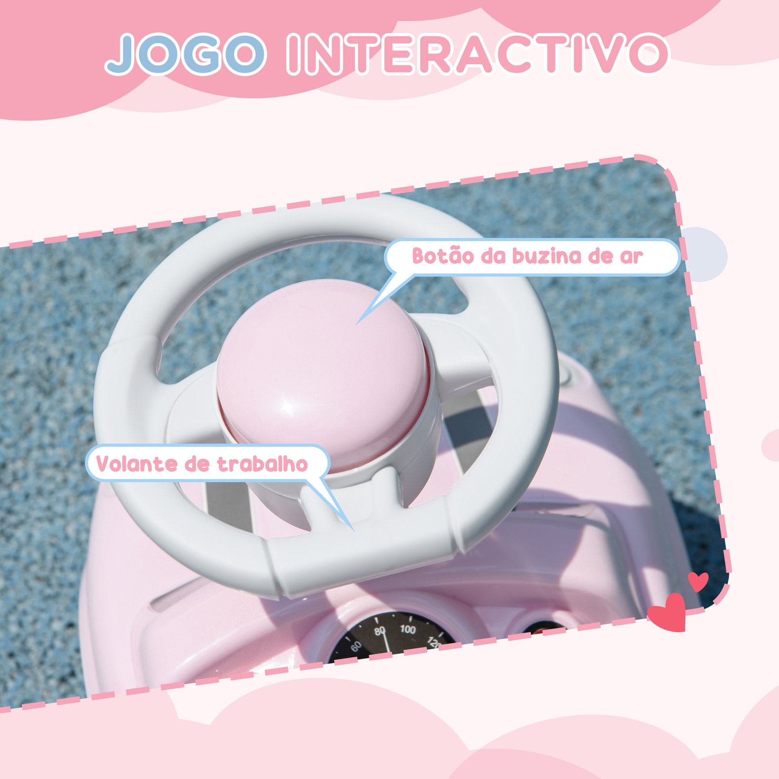 Carro andador para bebés de 18-36 meses carro andador com volante buzina e sistema anti-tombo 53x25x35 cm rosa