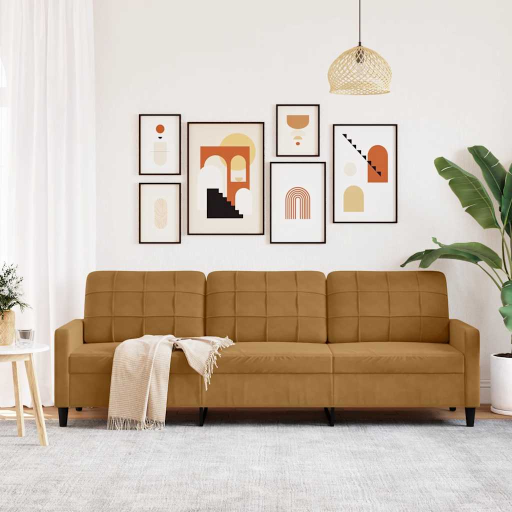 Sofá de 3 lugares 210 cm veludo castanho