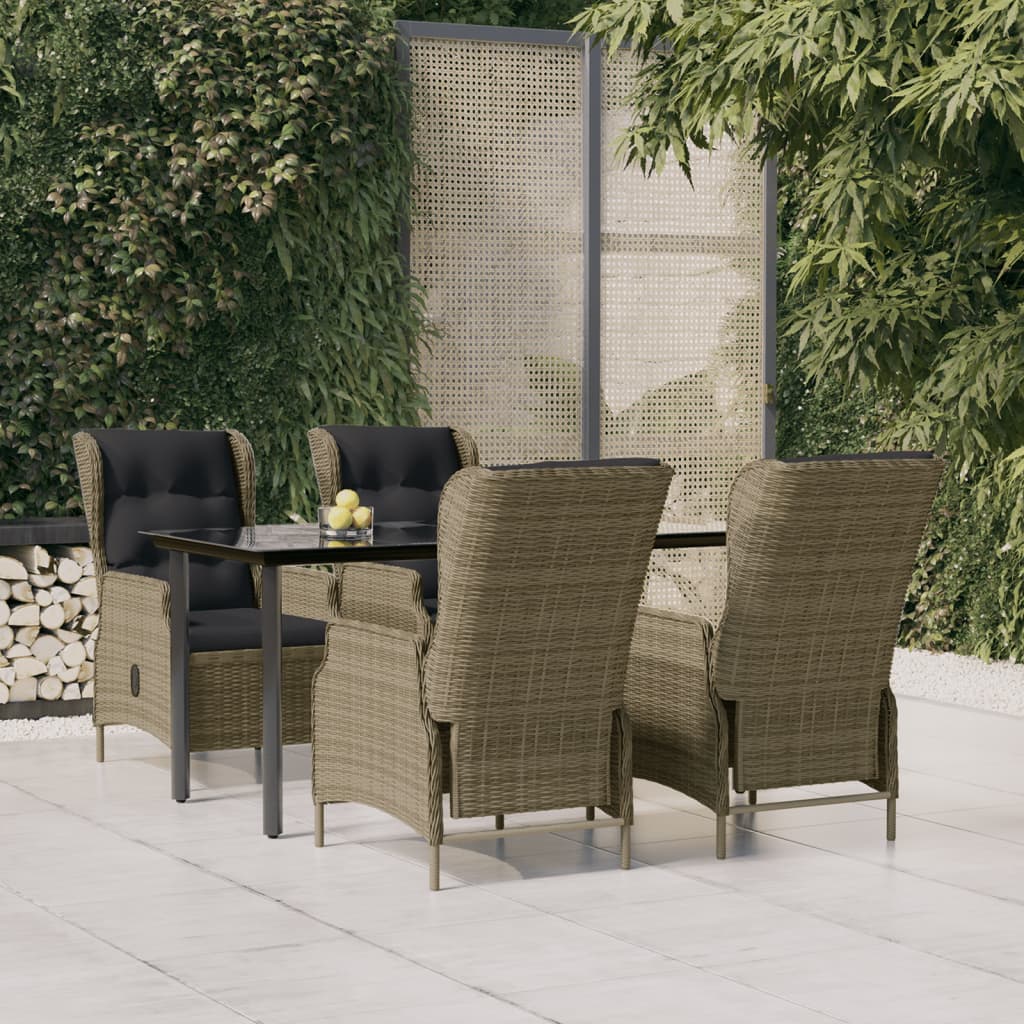 5 Pcs conjunto de jantar para jardim vime PE castanho