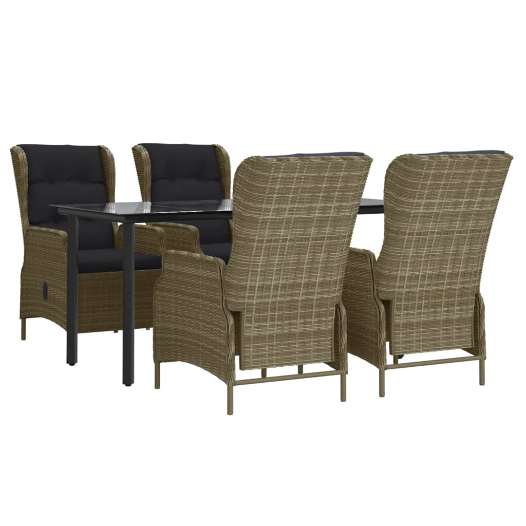 5 Pcs conjunto de jantar para jardim vime PE castanho