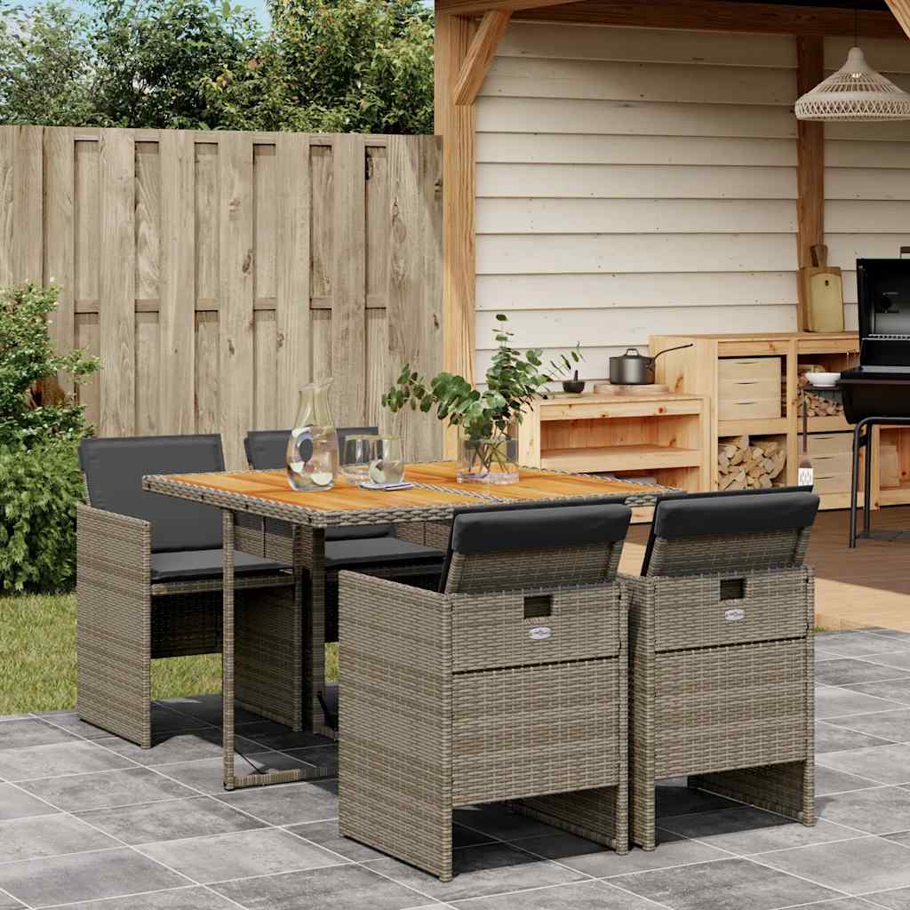 5 Pcs conjunto de jantar p/ jardim c/ almofadões vime PE cinza