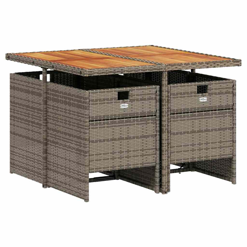 5 Pcs conjunto de jantar p/ jardim c/ almofadões vime PE cinza