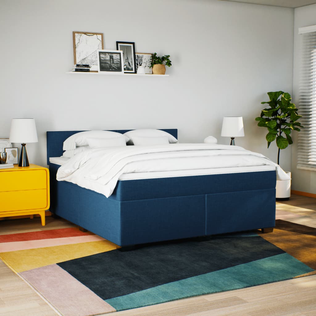 Cama com molas/colchão 180x200 cm tecido azul