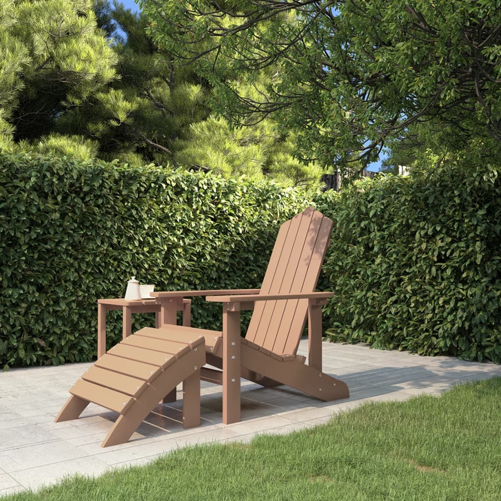 Cadeira de jardim adirondack com apoio de pés pead castanho