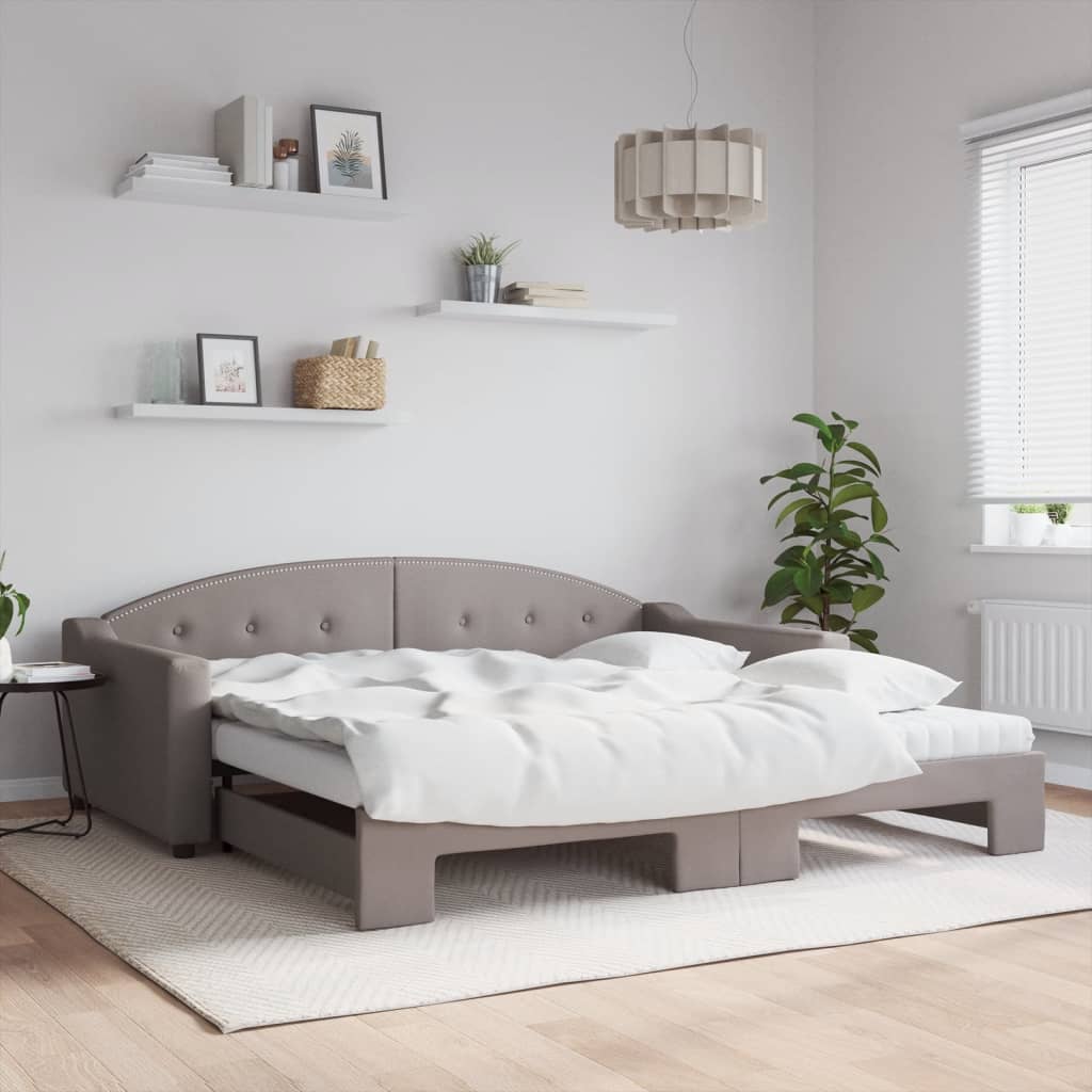 Sofá-cama + gavetão/colchões 100x200cm tecido cinza-acastanhado