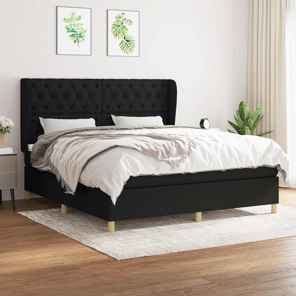 Cama com molas/colchão 160x200 cm tecido preto